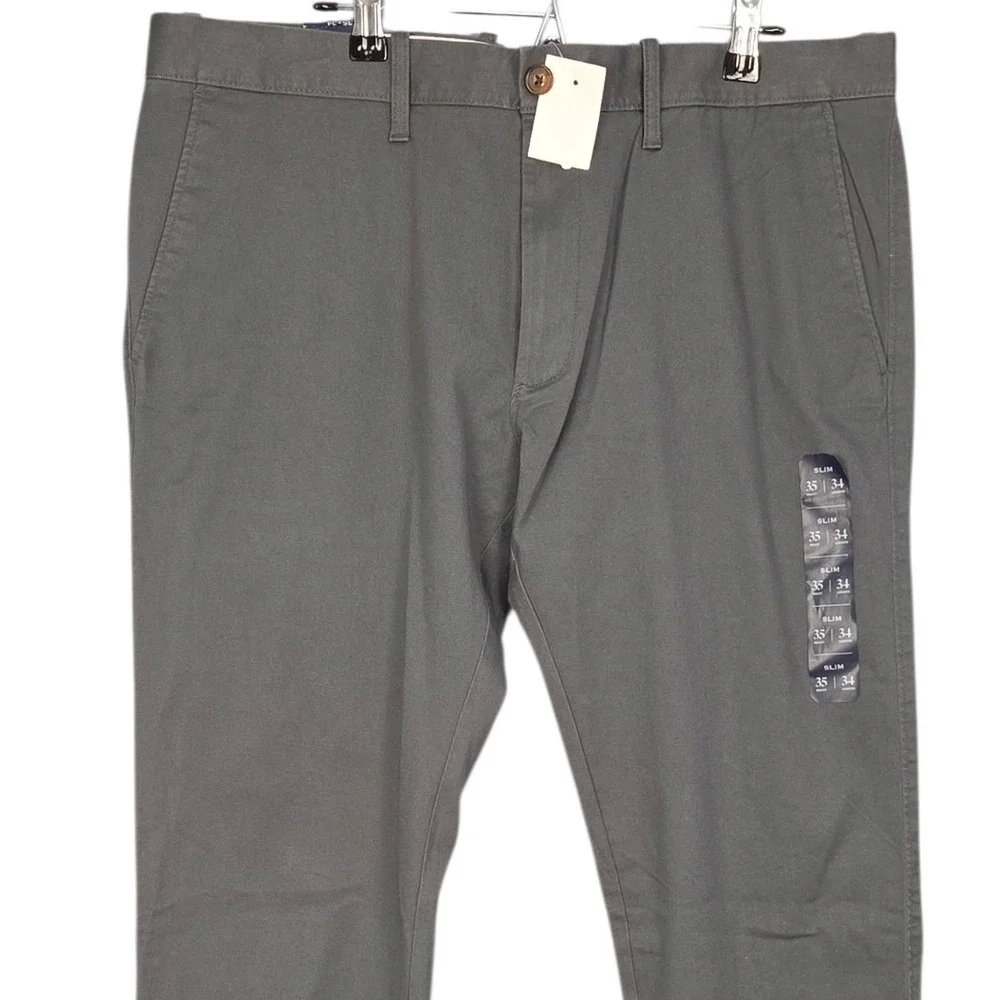 J Crew Pants Mens 35x34 Gray Flex Slim Fit Chinos Stretch Flat Front H3167 NEW